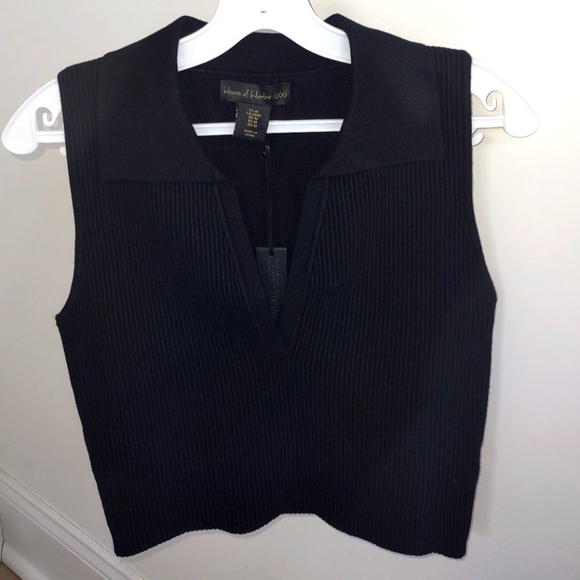 House of Harlow 1960 Deep V-neck Ribbed Collared Knit Top. S - Picture 2 of 8